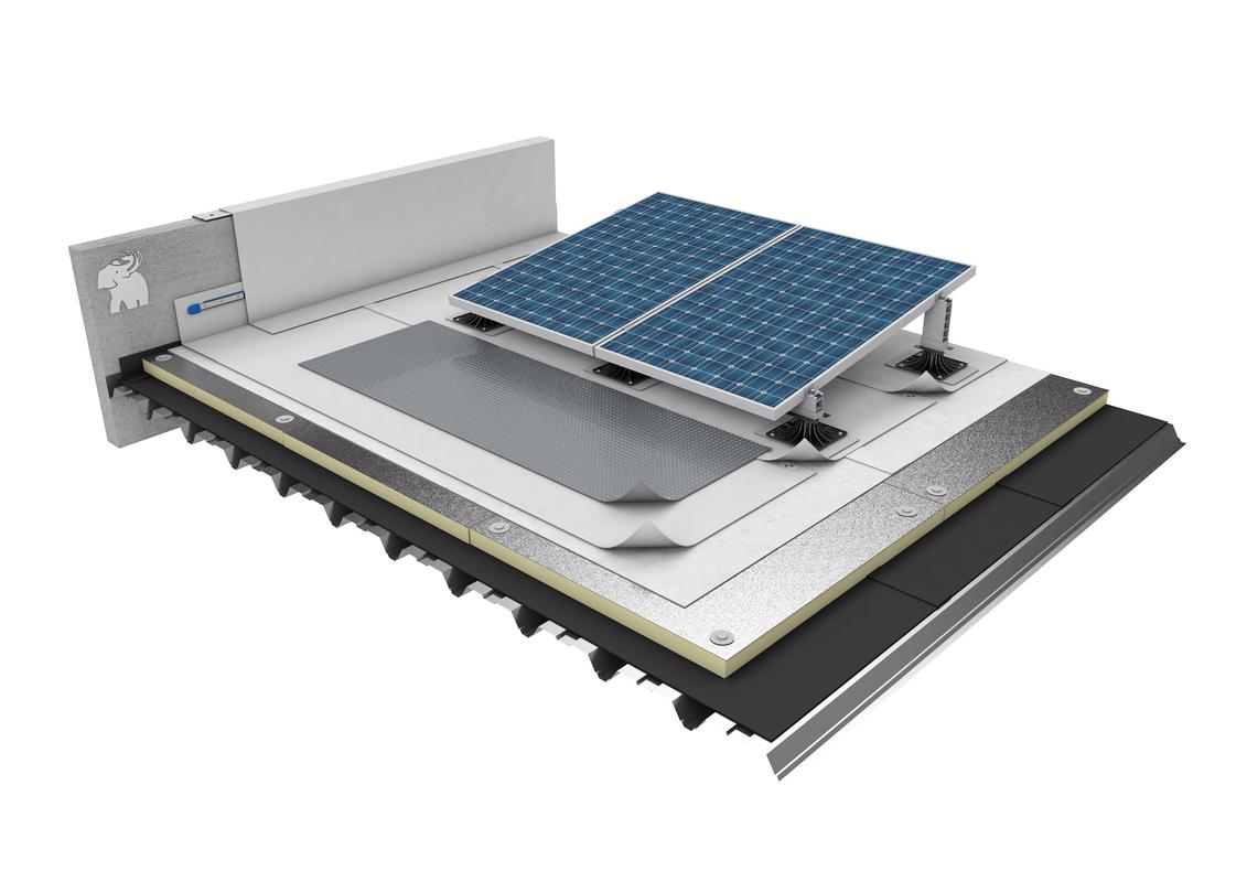 CUBIERTA DECK CON IMPERMEABILIZACIÓN SINTÉTICA PVC FIJADA MECÁNICAMENTE, AISLAMIENTO PIR Y SOPORTES SOPRASOLAR