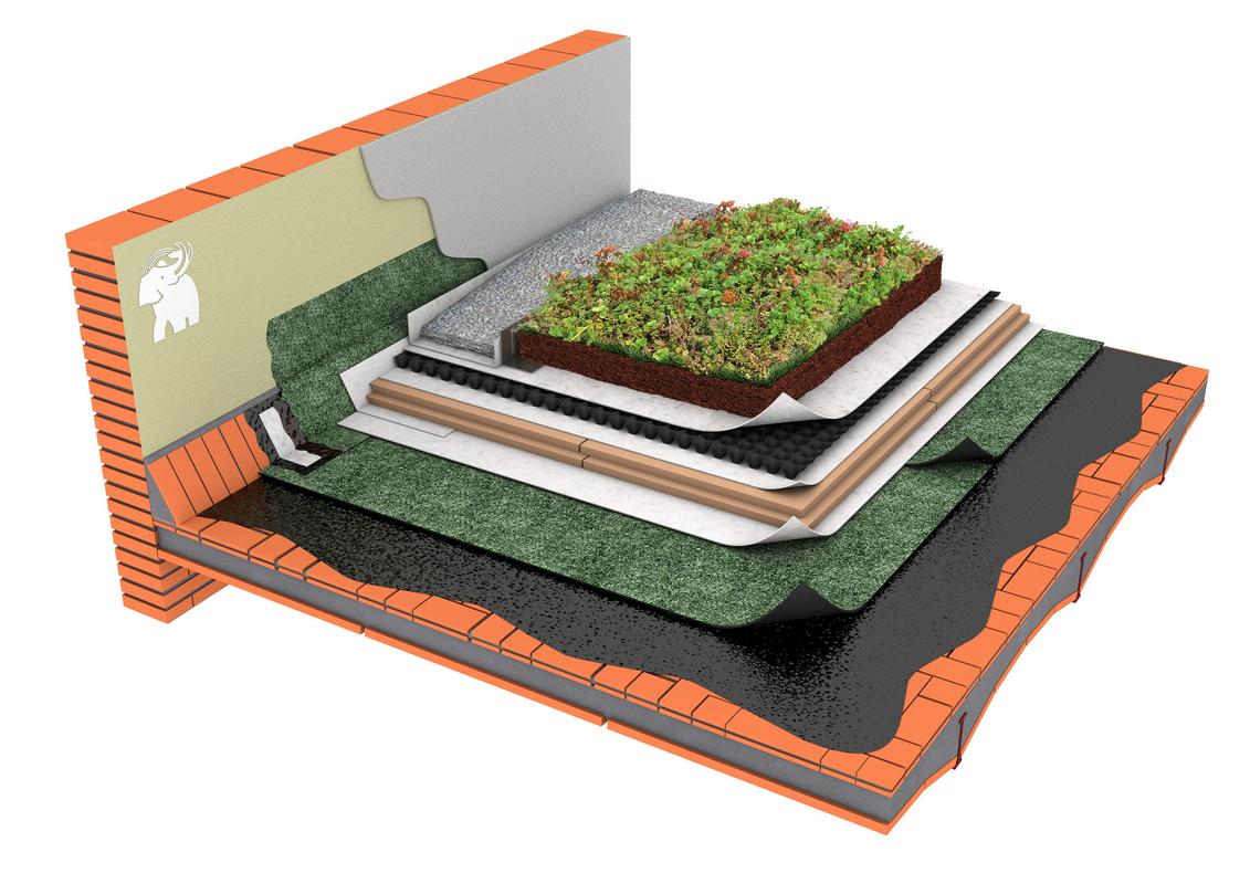 SISTEMA DE IMPERMEABILIZACIÓN BITUMINOSA CON AISLAMIENTO TÉRMICO Y ACABADO  AJARDINADO DECORATIVO SOBRE RASILLA CERÁMICA - MONOCAPA - Soprema