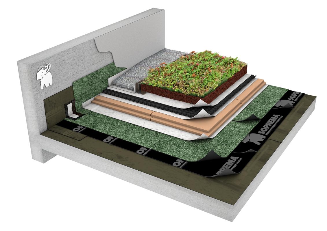 SISTEMA DE IMPERMEABILIZACIÓN BITUMINOSA CON AISLAMIENTO TÉRMICO Y ACABADO AJARDINADO DECORATIVO SOBRE ANTIGUA CUBIERTA DE GRAVA - BICAPA