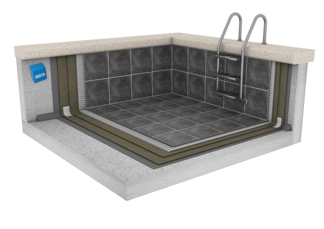 IMPERMEABILIZACIÓN DE VASO DE PISCINA DE HORMIGÓN CON MORTERO FIBRORREFORZADO, MEMBRANA CEMENTOSA Y BALDOSA PORCELÁNICA