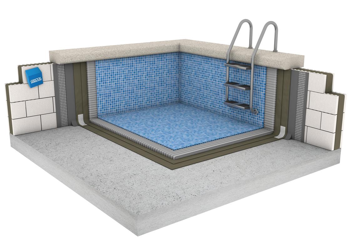 SISTEMA DE VASO DE PISCINA CON SOPRABLOCK EPS, MORTERO FIBROREFORZADO Y ACABADO DE MOSAICO VÍTREO