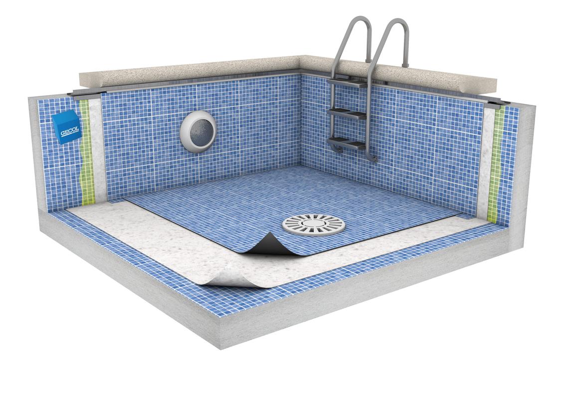 REIMPERMEABILIZACIÓN DE VASO DE PISCINA EXISTENTE CON ACABADO GRESITE, GEOTEXTIL POLIPROPILENO, MEMBRANA DE PVC Y ACABADO ANTIDESLIZANTE
